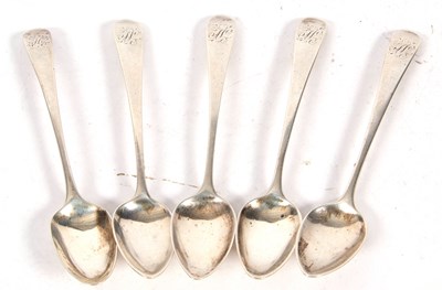 Lot 139 - Five Georgian Old English pattern teaspoons,...