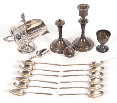 Lot 143 - Mixed Lot: Pair of silver candlesticks, loaded...