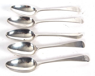 Lot 146 - Group of five Georgian tablespoons, two George...