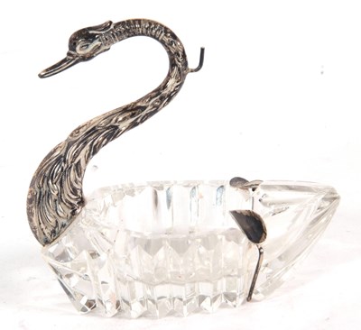 Lot 222 - Vintage glass and white metal swan...