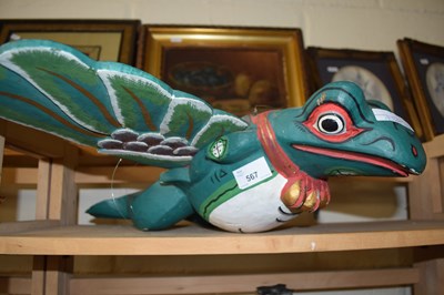 Lot 567 - Far Eastern painted wooden flying frog