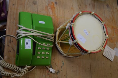 Lot 614 - Drum form ice bucket and a vintage telephone