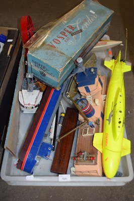 Lot 628 - Box of mixed items, toy boats etc