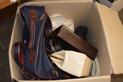 Lot 636 - Box of various assorted handbags, cases etc