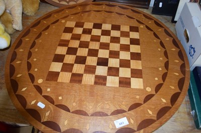 Lot 683 - Circular hardwood inlaid chess board