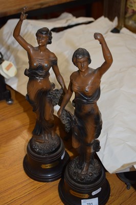 Lot 701 - Pair of bronzed Spelter models, Autumn and Spring