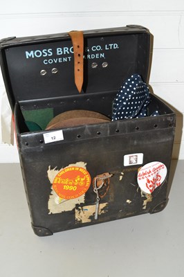 Lot 12 - Box containing a Moss Bros brown top hat,...