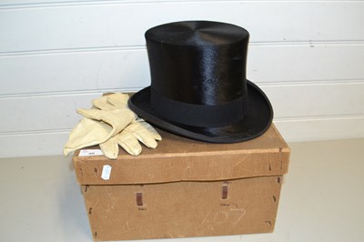 Lot 46 - Dunn & Co top hat and a pair of white leather...