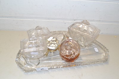 Lot 99 - Glass dressing table set and a paper weight