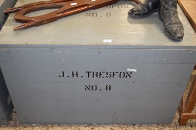 Lot 277 - Grey painted pine packing trunk, 100cm wide