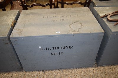 Lot 278 - Grey painted pine packing trunk, 100cm wide
