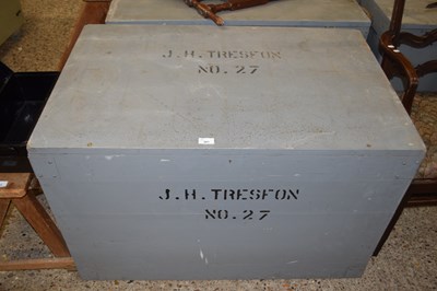 Lot 301 - Grey painted pine packing trunk, 100cm wide