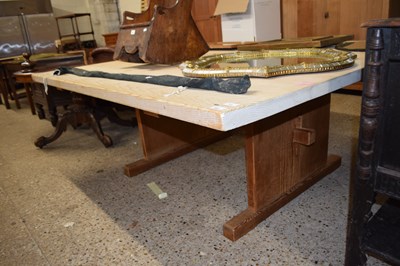 Lot 330 - Large cedar wood kitchen table with solid end...