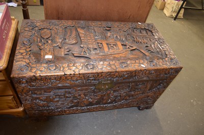 Lot 790 - Heavily carved 20th Century Chinese camphor...