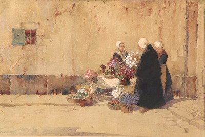 Lot 802a - Dutch School, 19th century, flower seller in a...