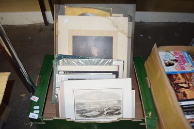 Lot 589 - Box of various mounted prints, pictures etc