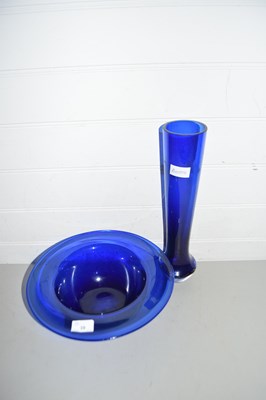 Lot 39 - Mid Century blue glass bowl and similar vase