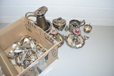 Lot 42 - Mixed Lot: Silver plated chamber sticks, sugar...