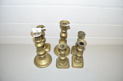 Lot 53 - Six various brass candlesticks