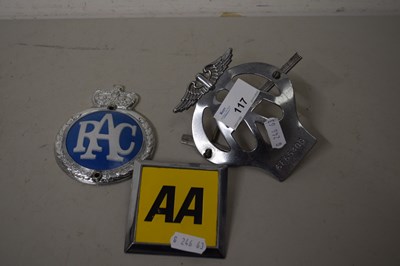 Lot 117 - Mixed Lot:  Three RAC and AA car badges