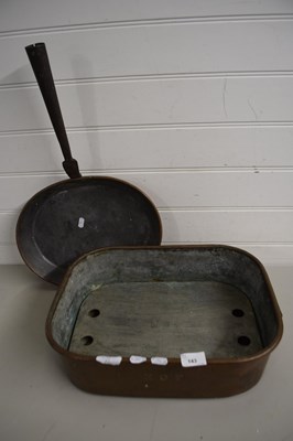 Lot 143 - Vintage copper frying pan and a rectangular...