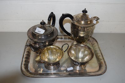 Lot 177 - Silver plated tea set with tray