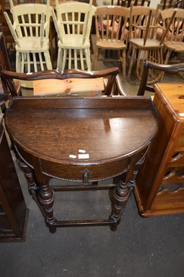 Lot 801 - Oak demi lune hall table on turned legs