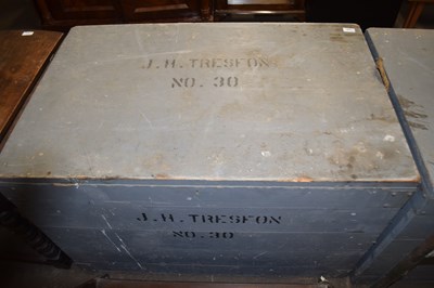 Lot 830 - Grey painted pine packing trunk