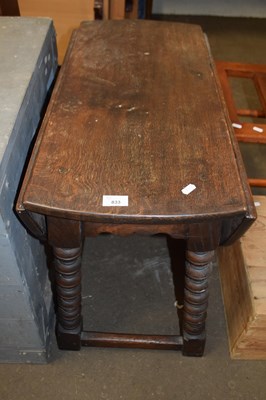 Lot 833 - Small oak drop leaf table on bobbin turned legs