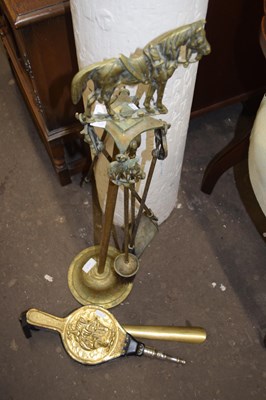 Lot 849 - Set of brass fire tools and bellows