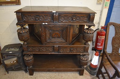 Lot 222 - Reproduction carved oak court cupboard, 107cm...