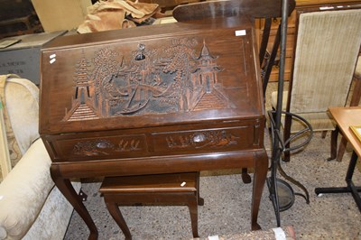 Lot 282 - Oriental hardwood bureau and accompanying stool