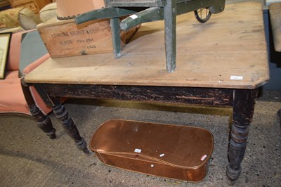 Lot 297 - Victorian pine kitchen table on turned legs,...