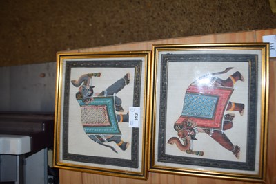 Lot 313 - Pair of modern Mogul style pictures of elephants