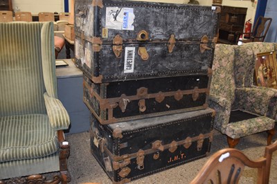 Lot 333 - Three vintage metal mounted trunks