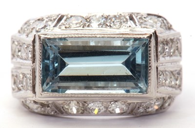 Lot 5 - Art Deco oblong light blue stone ring in cut...