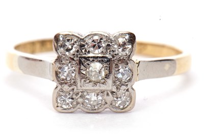 Lot 18 - Diamond set square panel ring featuring nine...