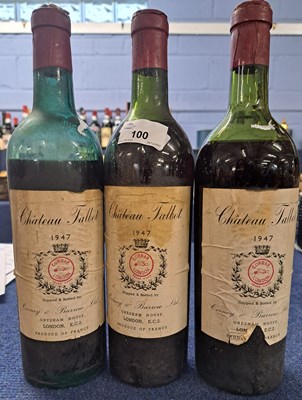 Lot 100 - Three bottles Chateau Talbot 1947 (varying...