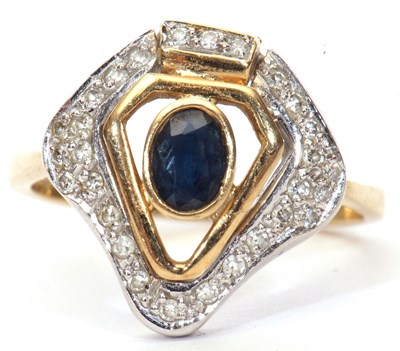 Lot 52 - Modern sapphire and diamond designer ring,...