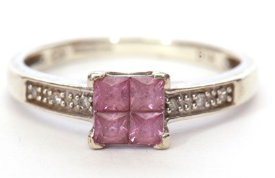 Lot 62 - Modern 9ct white gold pink stone and diamond...