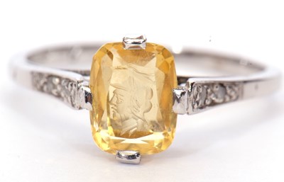 Lot 68 - 9ct white gold citrine and diamond Intaglio...