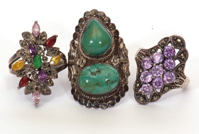 Lot 77 - Mixed Lot: Three bohemian style dress rings,...