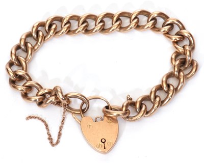 Lot 94 - 9ct gold curb link bracelet, heart padlock and...