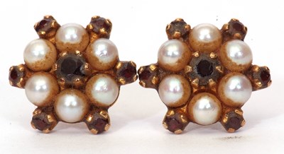 Lot 106 - A pair of 9ct gold sapphire and seed pearl...