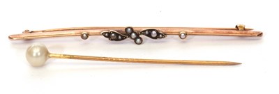 Lot 112 - 9ct stamped seed pearl set brooch, 75mm long...