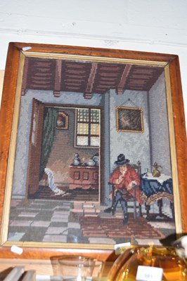 Lot 580 - Tapestry picture of an interior scene, maple...