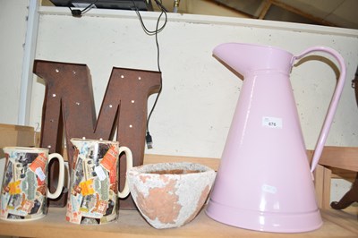 Lot 676 - Mixed Lot: Large pink enamel jug, a large...