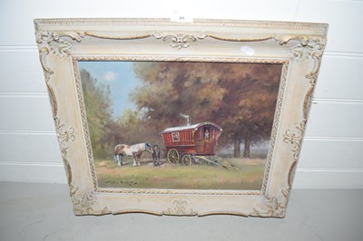 Lot 25 - Stephen Walker, Study of a Romany Caravan, oil...