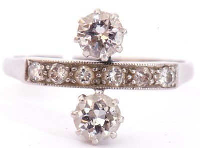 Lot 1 - Antique diamond toi-et-moi ring, the two...