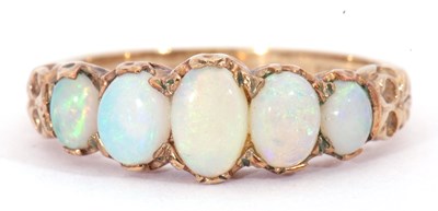 Lot 16 - 9ct gold opal five stone ring having five oval...